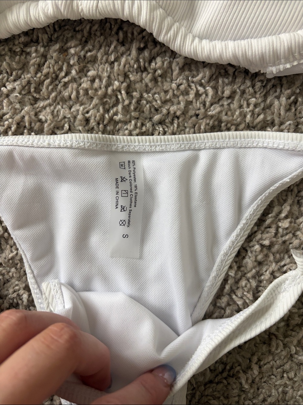 White Lace & Ribbed Triangle Bikini 3 Piece Set - Picture 4 of 8